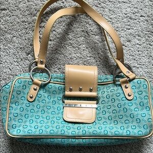 Guess Tan and Blue y2k Women's Bag